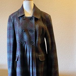 Loft wool pea coat, grey and dark purple, size 10